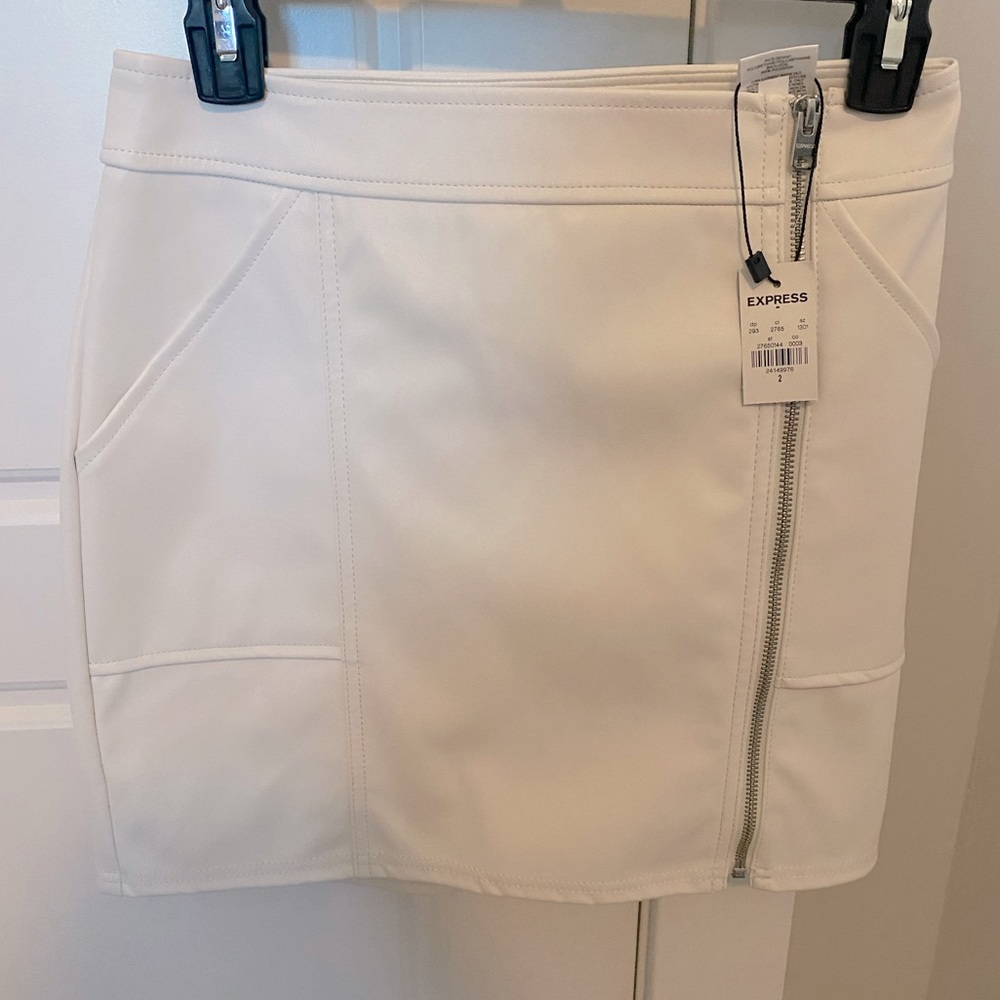 Express faux leather skirt, brand new. Beautiful with silver zipper. Size 2.